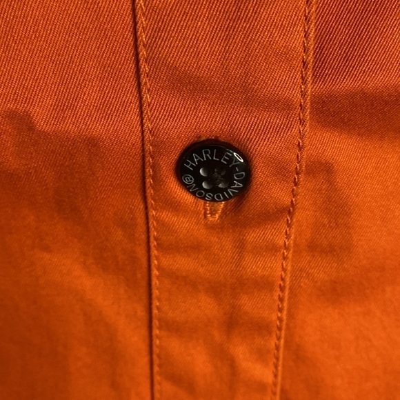 Harley Davidson Orange Women’s Short Sleeve Button Up Shirt with Logos Size M/L - Picture 10 of 15